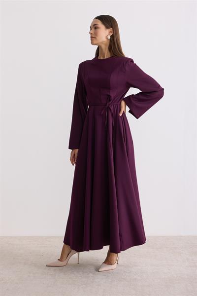 Vatkalı Evaze Elbise Mürdüm