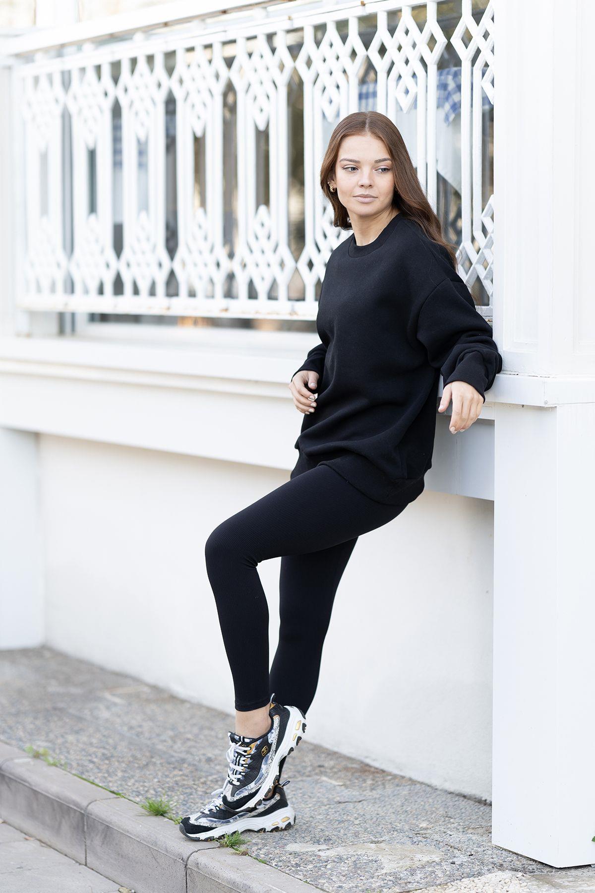 Kadın Oversize 3 İplik Şardonlu Sweatshirt