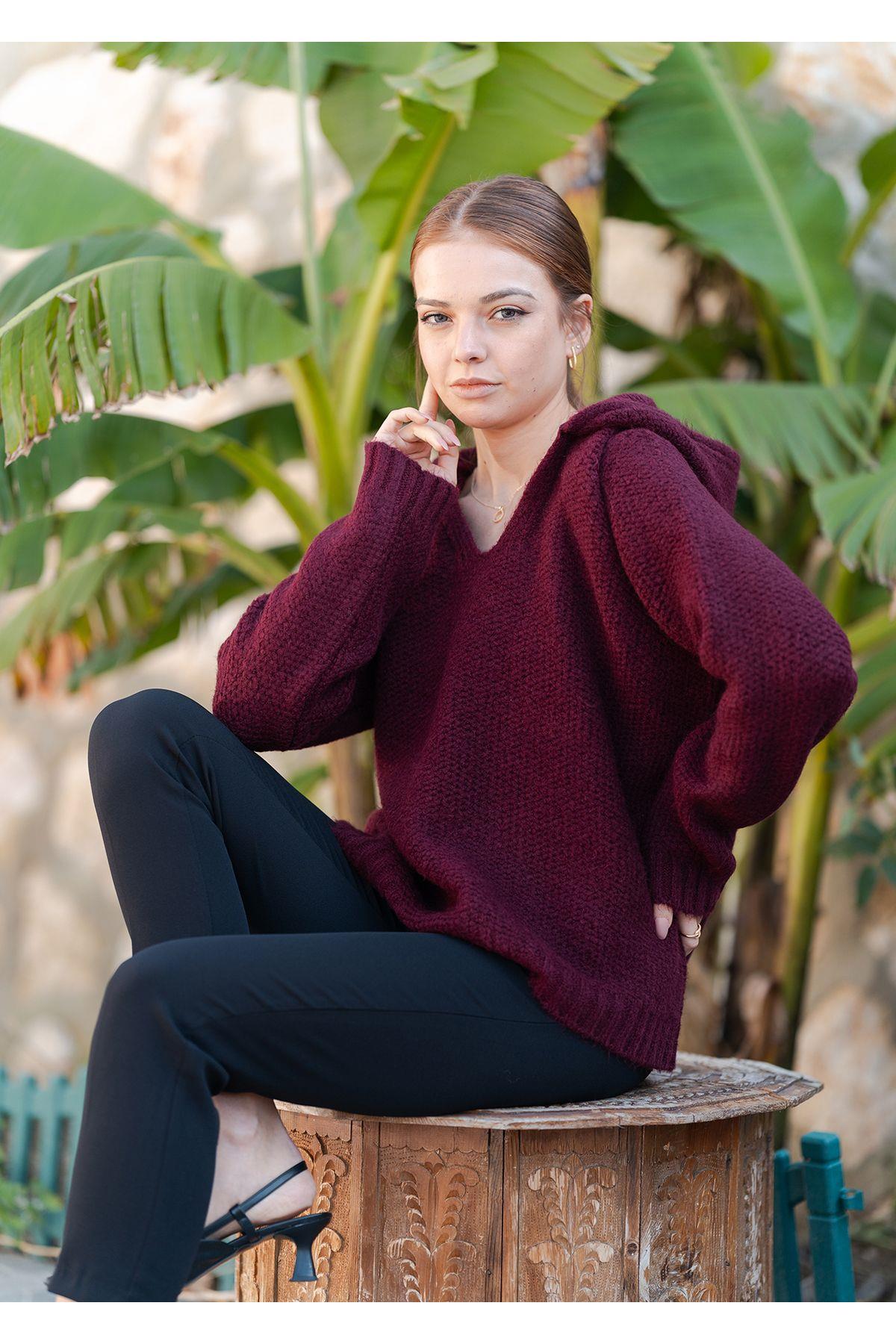 Kapüşonlu Örme Sweatshirt