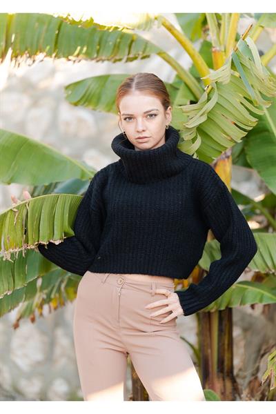 Balıkçı Yaka Örme Crop Kazak