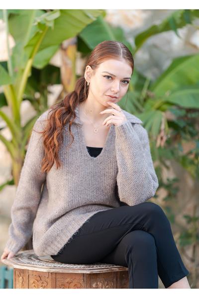 Gömlek Yaka Oversize Basic Kazak
