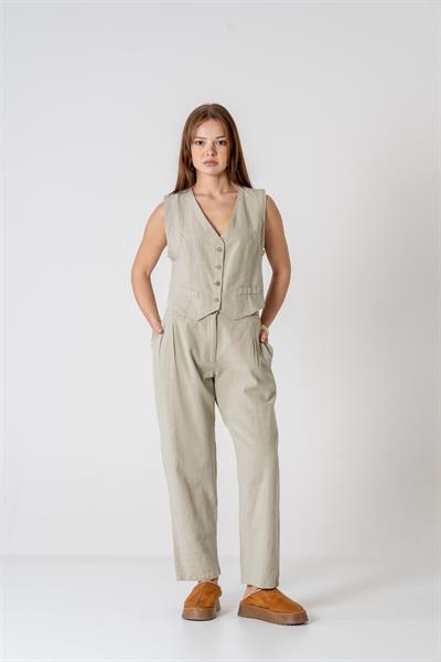 VerdeBlanco %100 Pamuk Yelek-Palazzo Takım Soft Yeşil