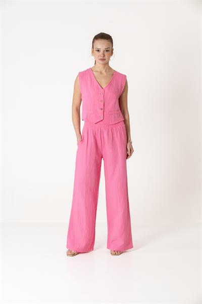 VerdeBlanco %100 Pamuk Yelek-Palazzo Takım Fuşya