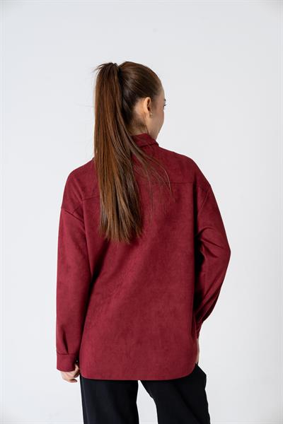 VerdeBlanco Cep Detaylı Süet Gömlek Bordo