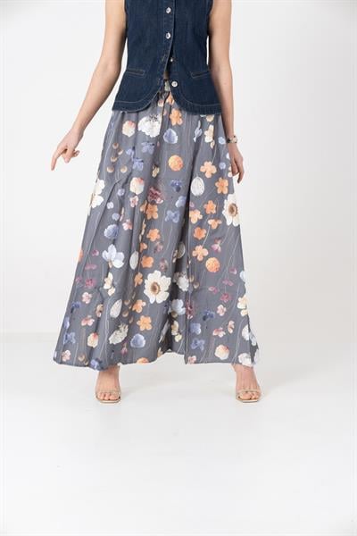 VerdeBlanco Dijital Baskılı Maxi Boy Etek Çiçek Desenli