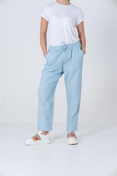 VerdeBlanco Havuç Kesim Paçası Püsküllü Müslin Pantolon Bebe Mavi