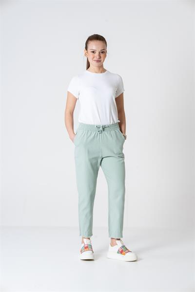 VerdeBlanco Havuç Kesim Paçası Püsküllü Müslin Pantolon Mint Yeşili