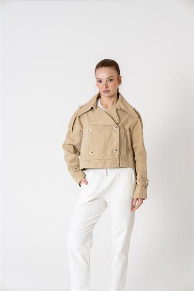 VerdeBlanco Kruvaze Düğme Detaylı Kot Ceket Koyu Krem