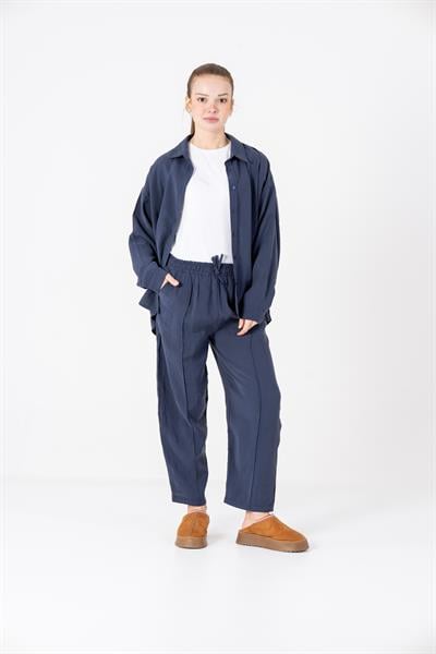 VerdeBlanco Oversize Önden Çimalı Pantolon ve Gömlek Takım Lacivert