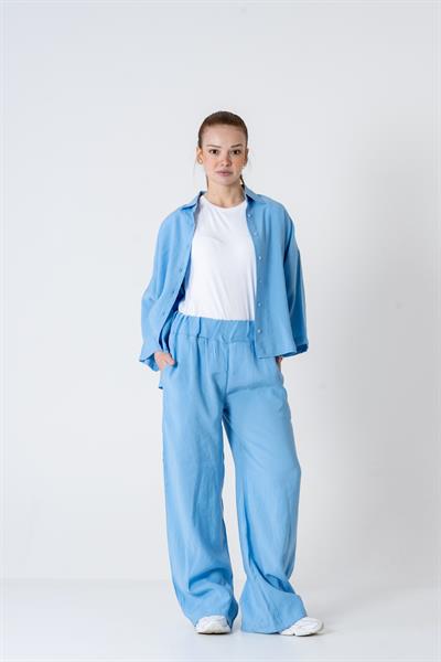 VerdeBlanco Oversize Palazzo Pantolon ve Gömlek Takımı Bebe Mavi