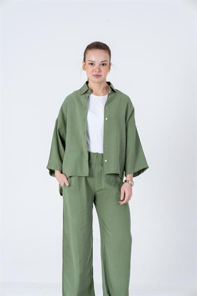 VerdeBlanco Oversize Palazzo Pantolon ve Gömlek Takımı Yeşil