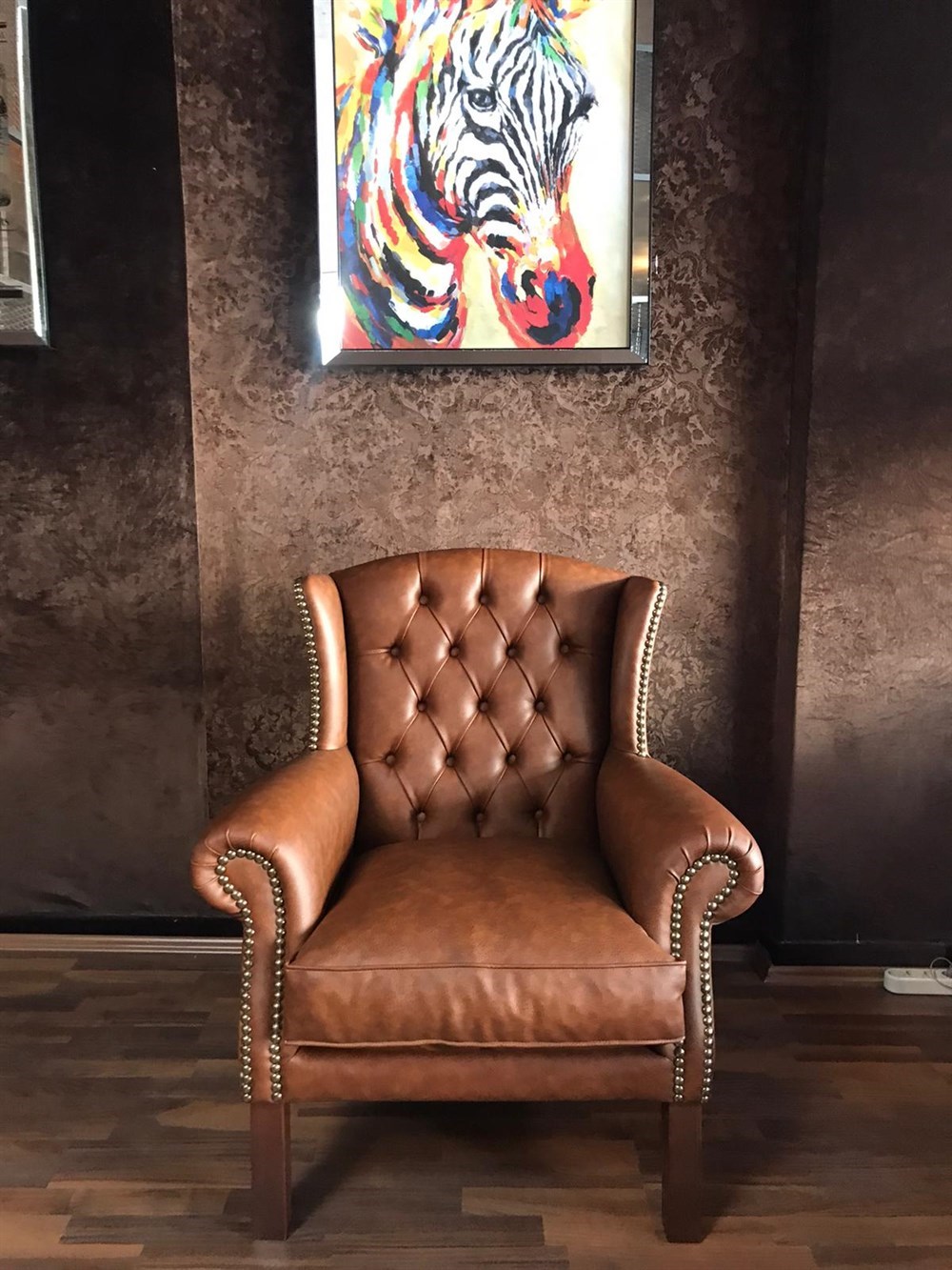 3A Mobilya Eskitilmiş Maya Kahve Kulaklı Berjer