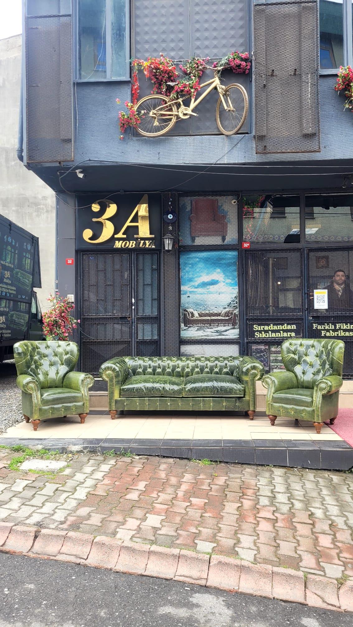 3A MOBİLYA GREEN PULLAP STİNGER CHESTERFİELD TAKIMI 