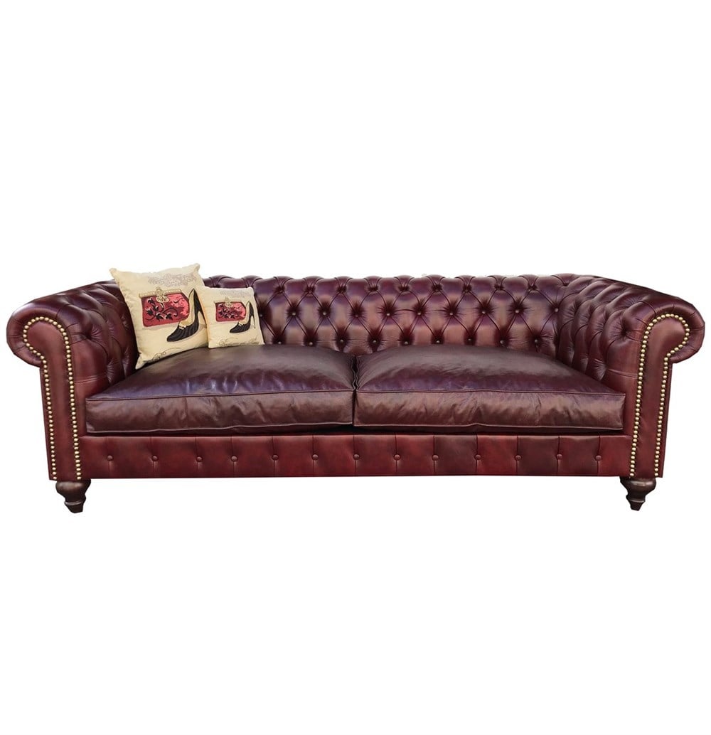 3A Mobilya Kızıl Kahve Hakiki Deri Chesterfield
