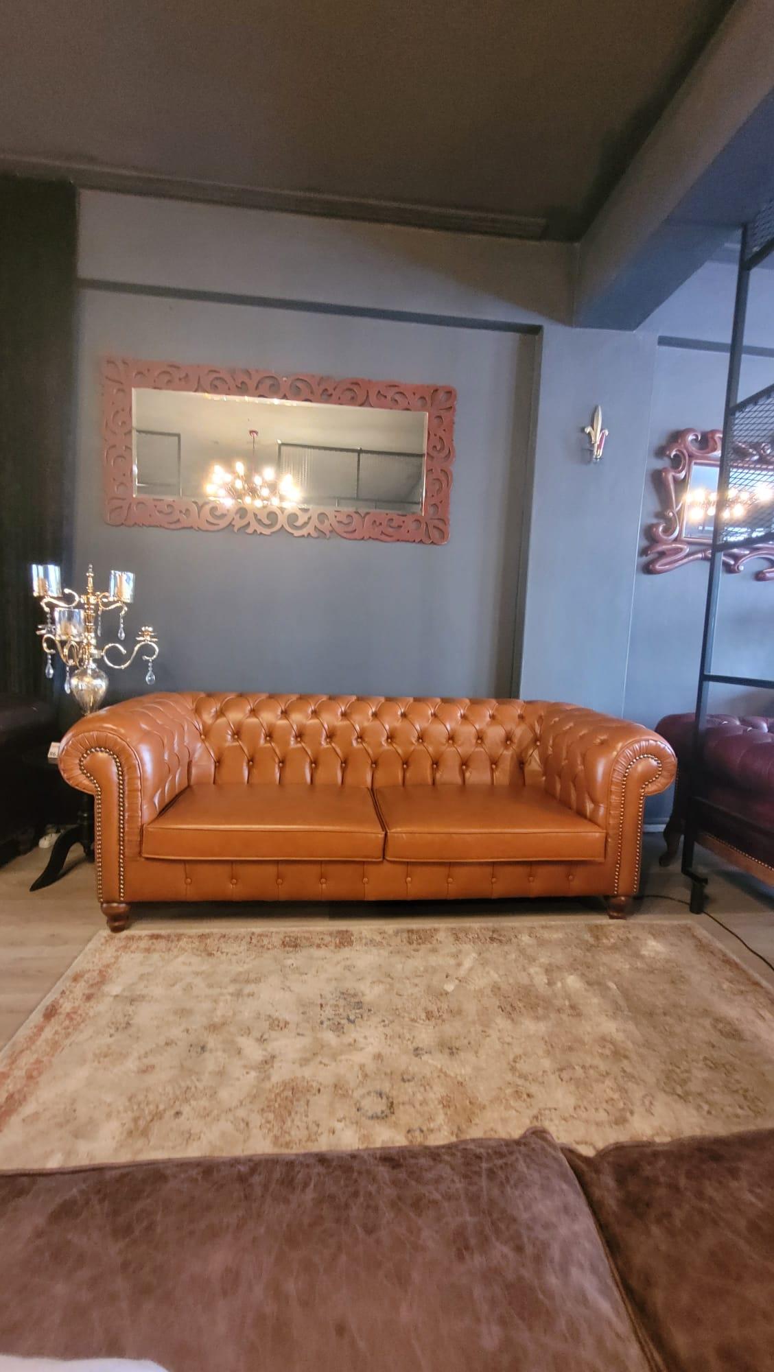 3A MOBİLYA MAYA TABA HAKİKİ DERİ CHESTERFİELD 