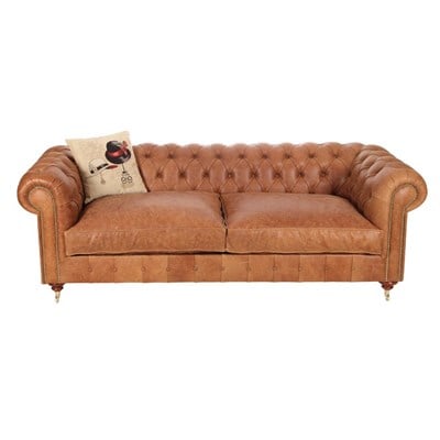 3A Mobilya Gerçek Deri Chesterfield - Laguna Taba