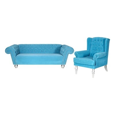3A Mobilya Silver Blue Chesterfield & Berjer