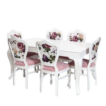 3A Mobilya Şımarık Yemek Odası Masa Ve Sandalye Desen Beyaz