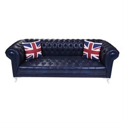 3A Mobilya Dark Blue Leather Chesterield