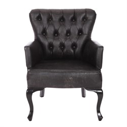 3A Mobilya Antik Deri Midi Berjer - Siyah Eskitme