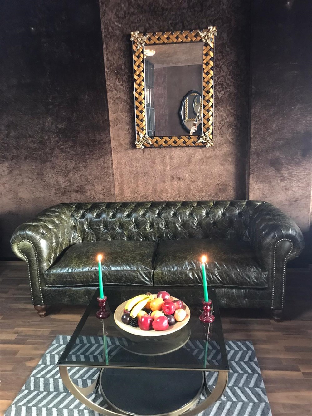 3A GREEN OLD NAWY HAKİKİ DERİ CHESTERFİELD 