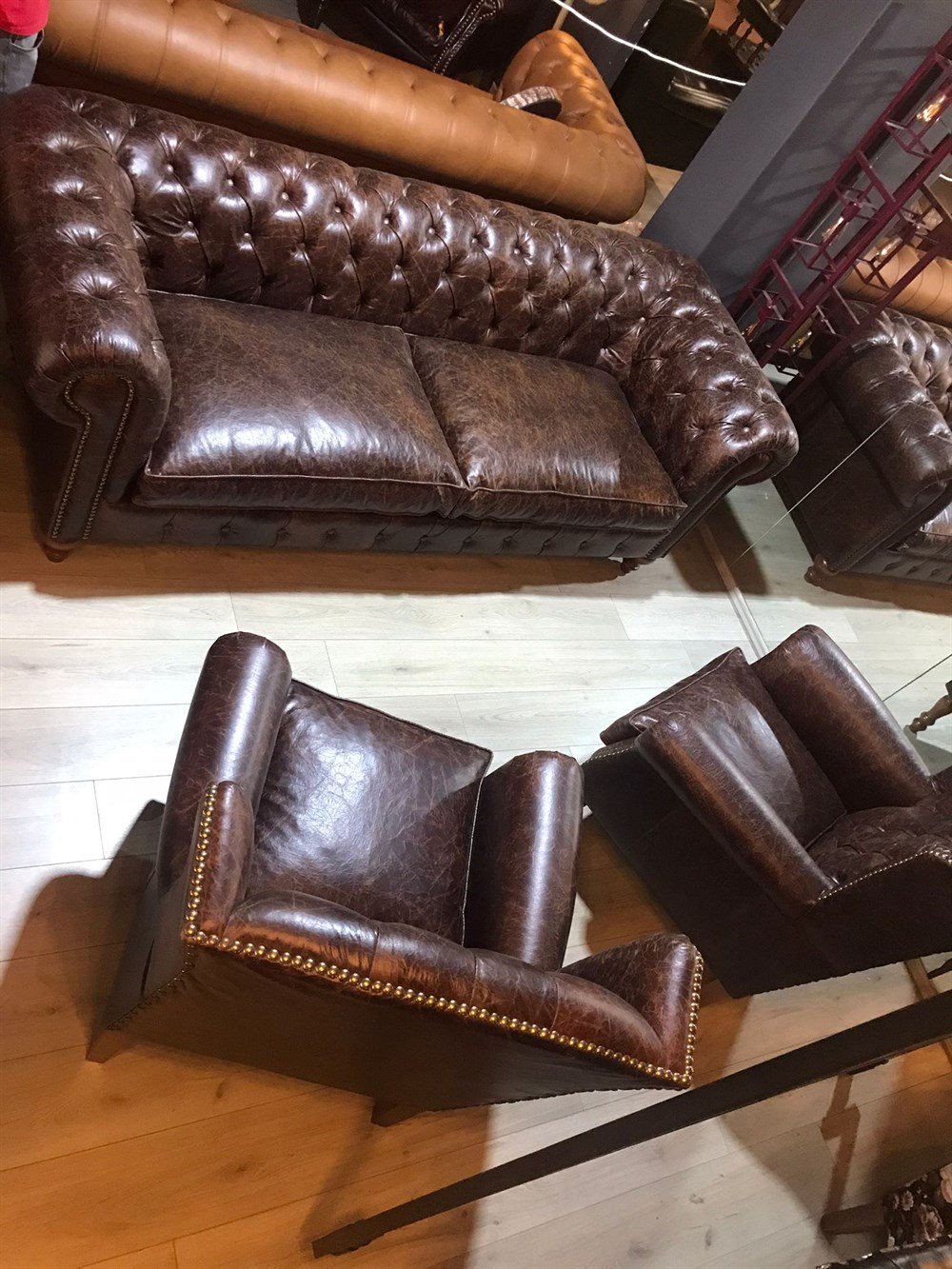 3A HAKİKİ DERİ OLD NAVY CHESTERFİELD TAKIMI 