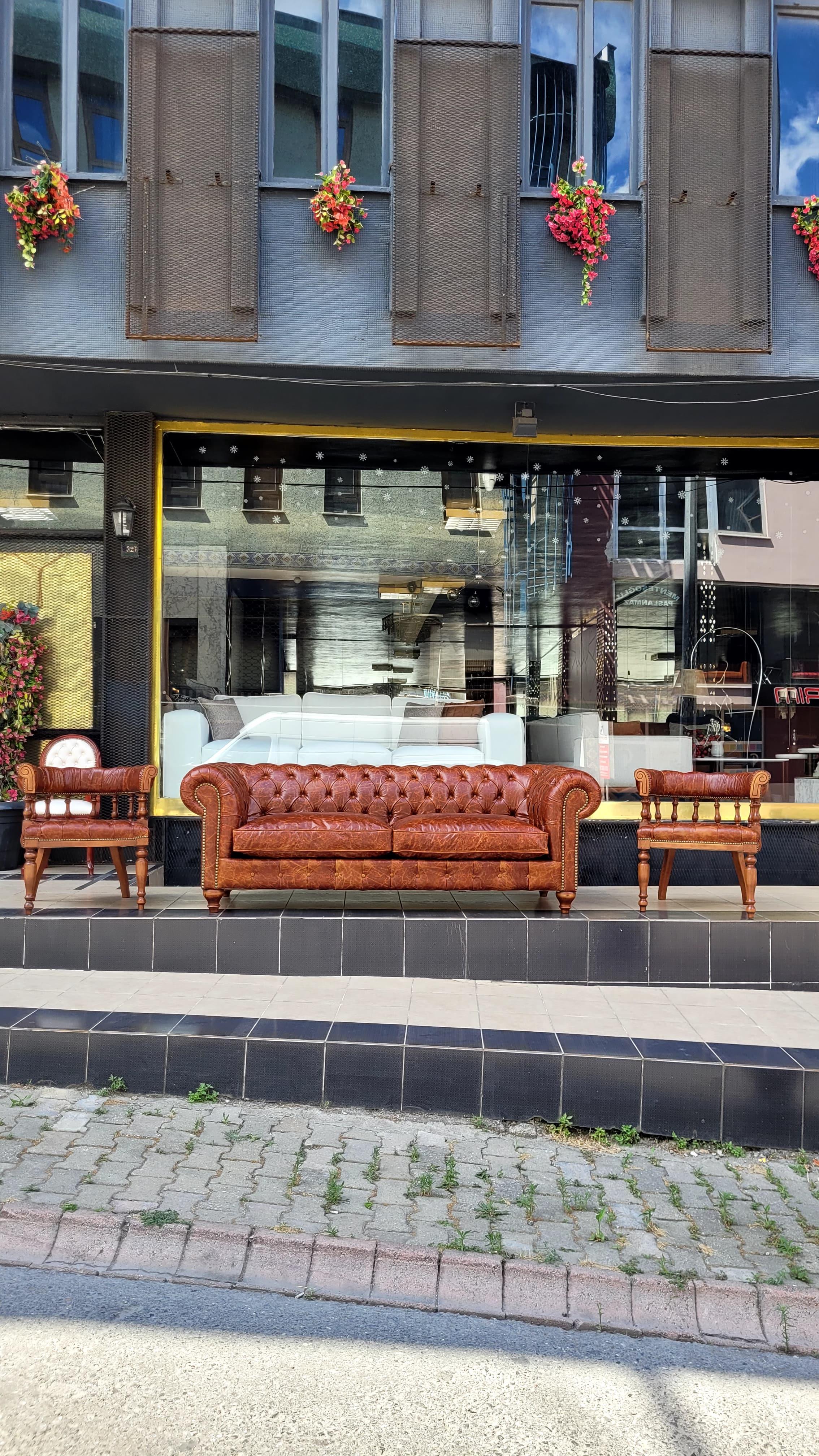 3A MOBİLTA GERÇEK DERİ ELDORADO CHESTERFİELD TAKIMI 3+1+1