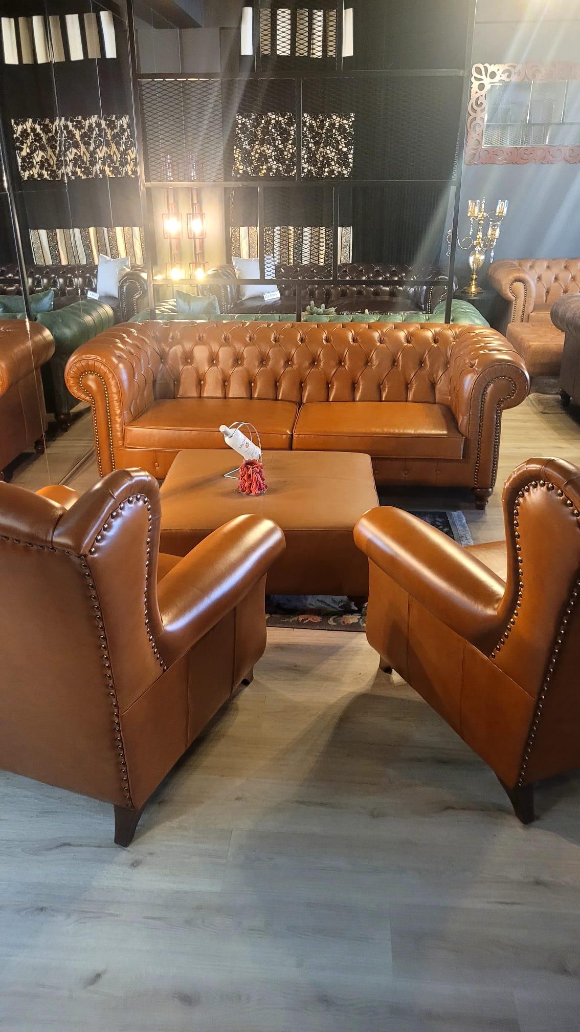 3A MOBİLYA HAKİKİ DERİ PREMİUM HAMPTON CHESTERFİELD TAKIMI