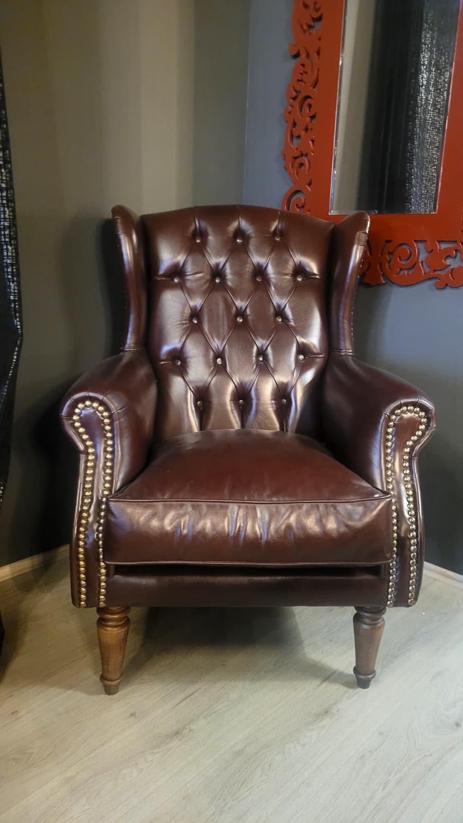 3A MOBİLYA HAKİKİ DERİ TABA KULAKLI BERJER 