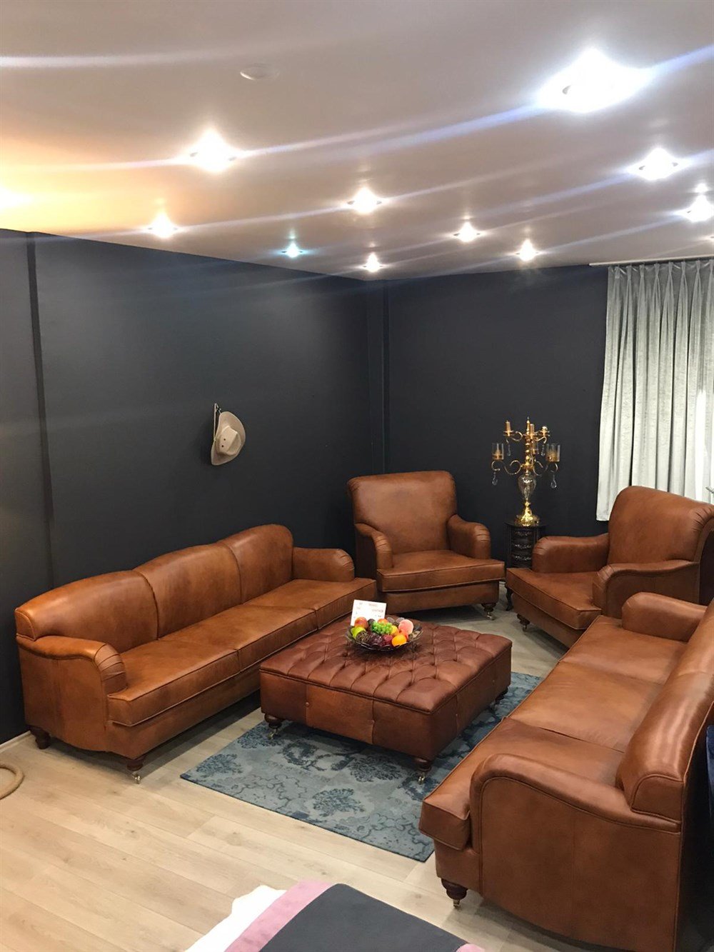 3A MOBİLYA KİNG EDWARD REAL  İTALİAN LEATHER  SOFA  3+3+1+1+PUF