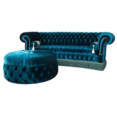 3A Mobilya Osmanlı Turkuazı Chesterfield ve Pufu
