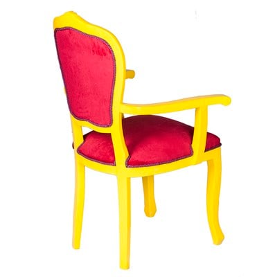 3A Mobilya Taçsız Kral Oymalı Sandalye - Sarı -Kırmızı