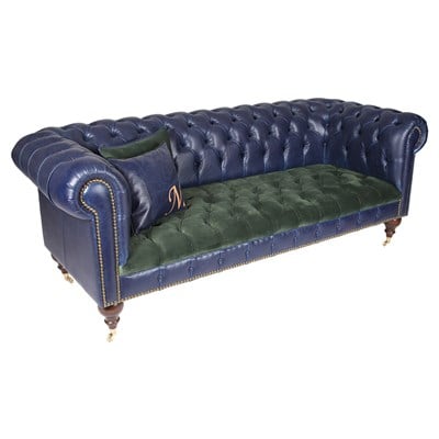 3A Mobilya Dark Blue Green Leather Chesterfield