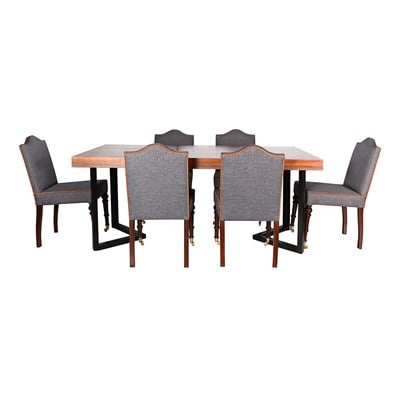 3A Mobilya Ceviz Metal Ayak Masa 6 Sandalye