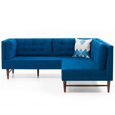 3A Mobilya Dark Blue Modern L Kanepe - Kapitoneli