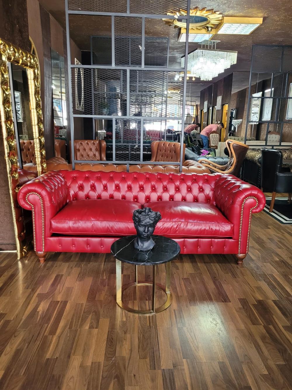 NEW PREMİUM BURGUNDY HAKİKİ DERİ CHESTERFİELD