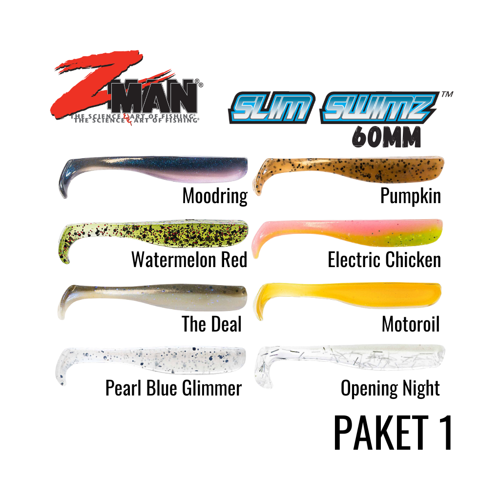 Z-Man Slim SwimZ 2.5 inch 60mm Karışık Paket 1 - berrak su renkleri pearl space guppy