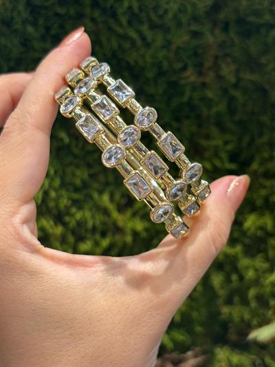 14K Gold Kaplama Çok Taşlı Şık Kelepçe