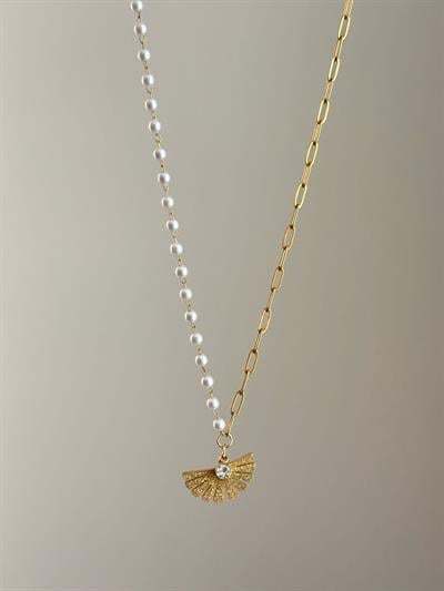 İnci Yelpaze Çelik Kolye(45cm)