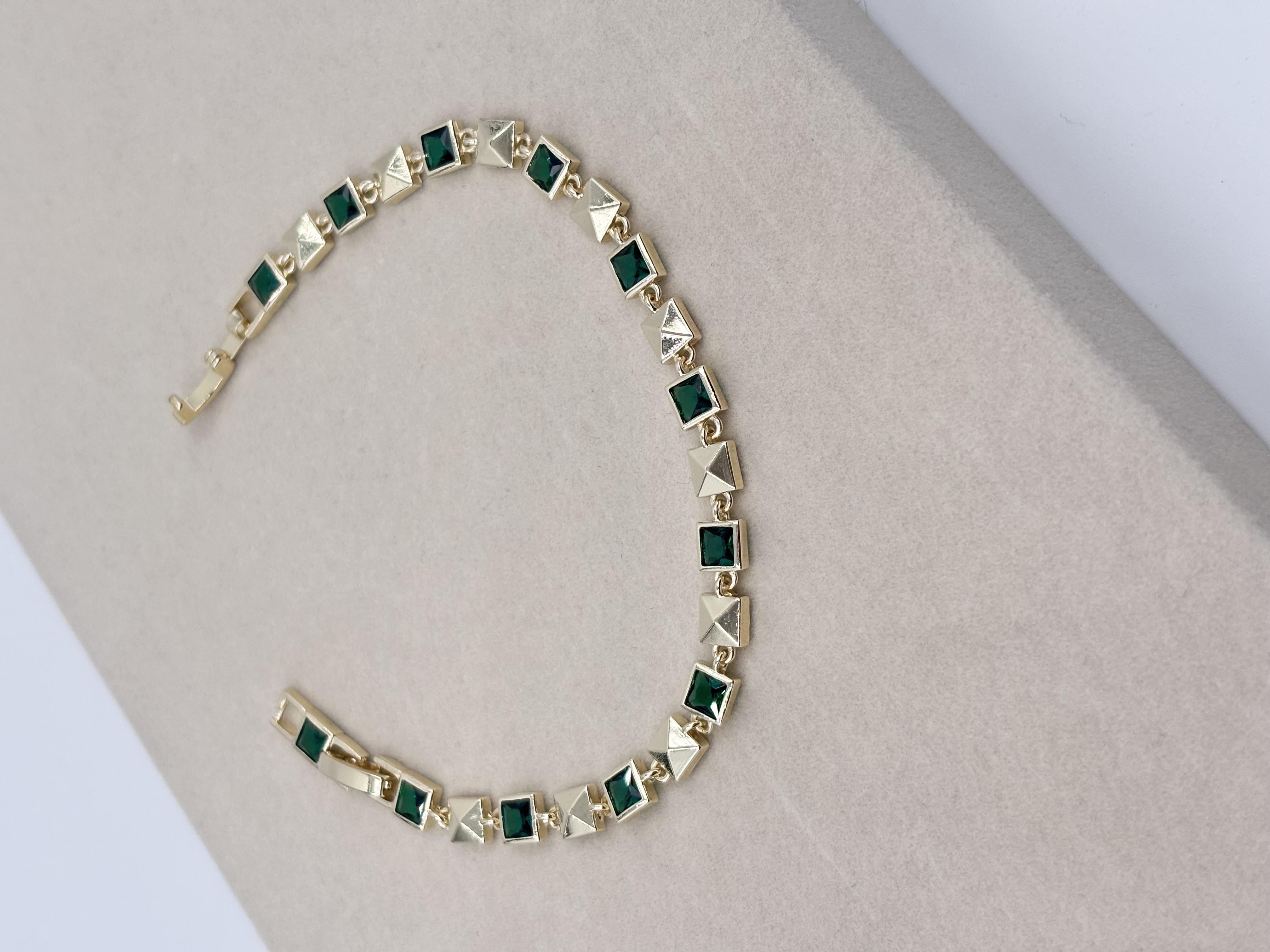 Baget Kesim Yeşil Taş Gold Bileklik(19cm)