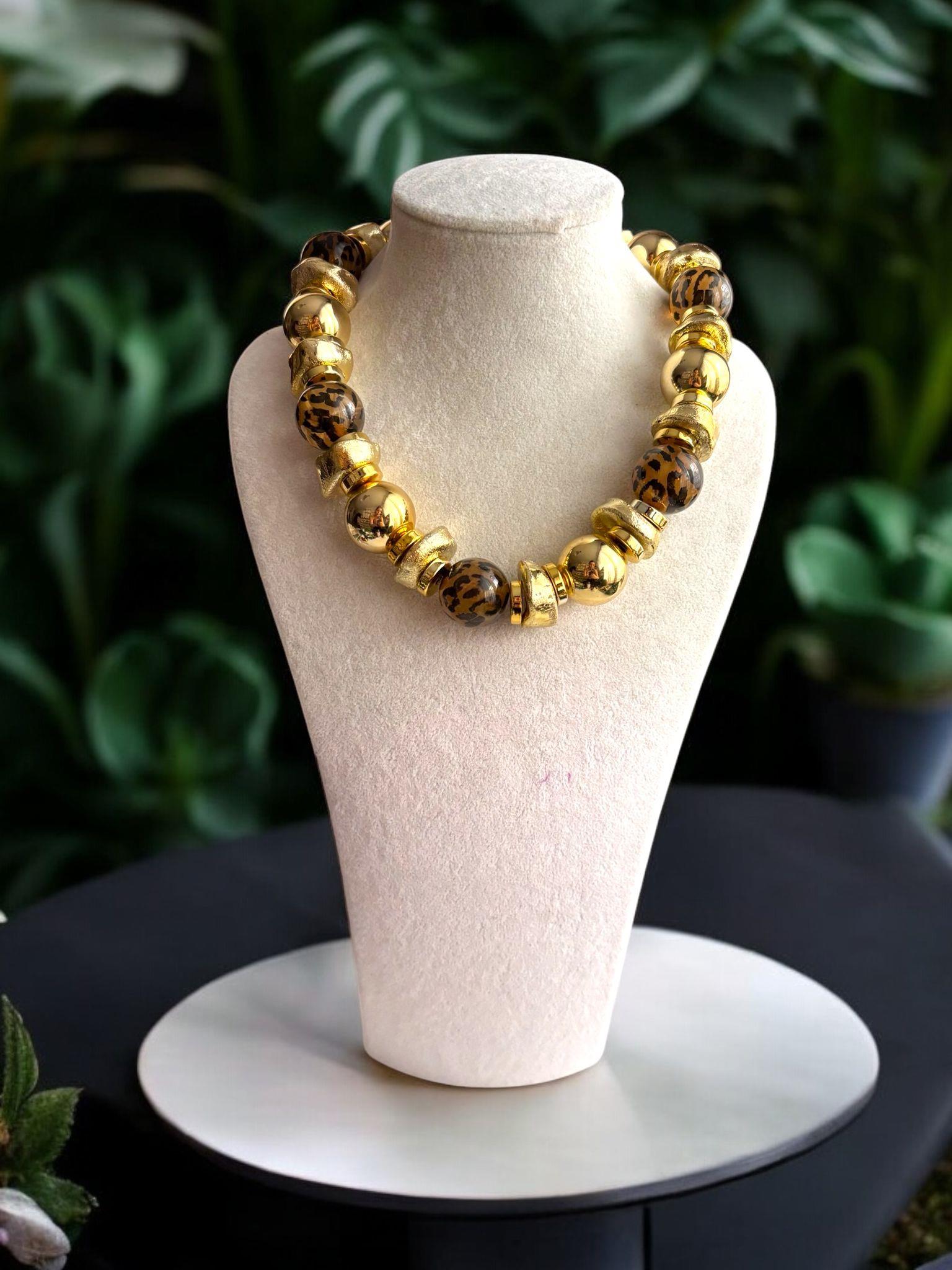 Leopar Mat Gold Tasarım Kolye