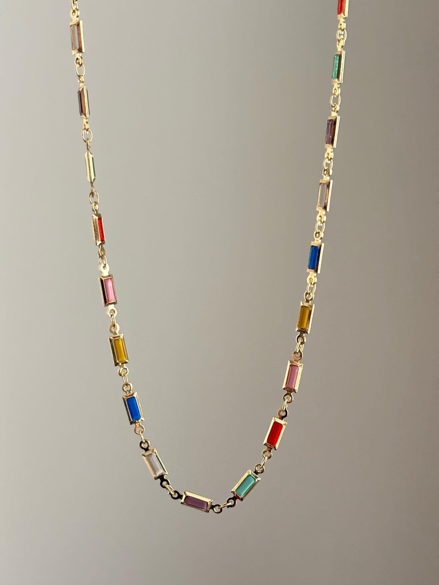 Renkli Taş Çelik Kolye(45cm)