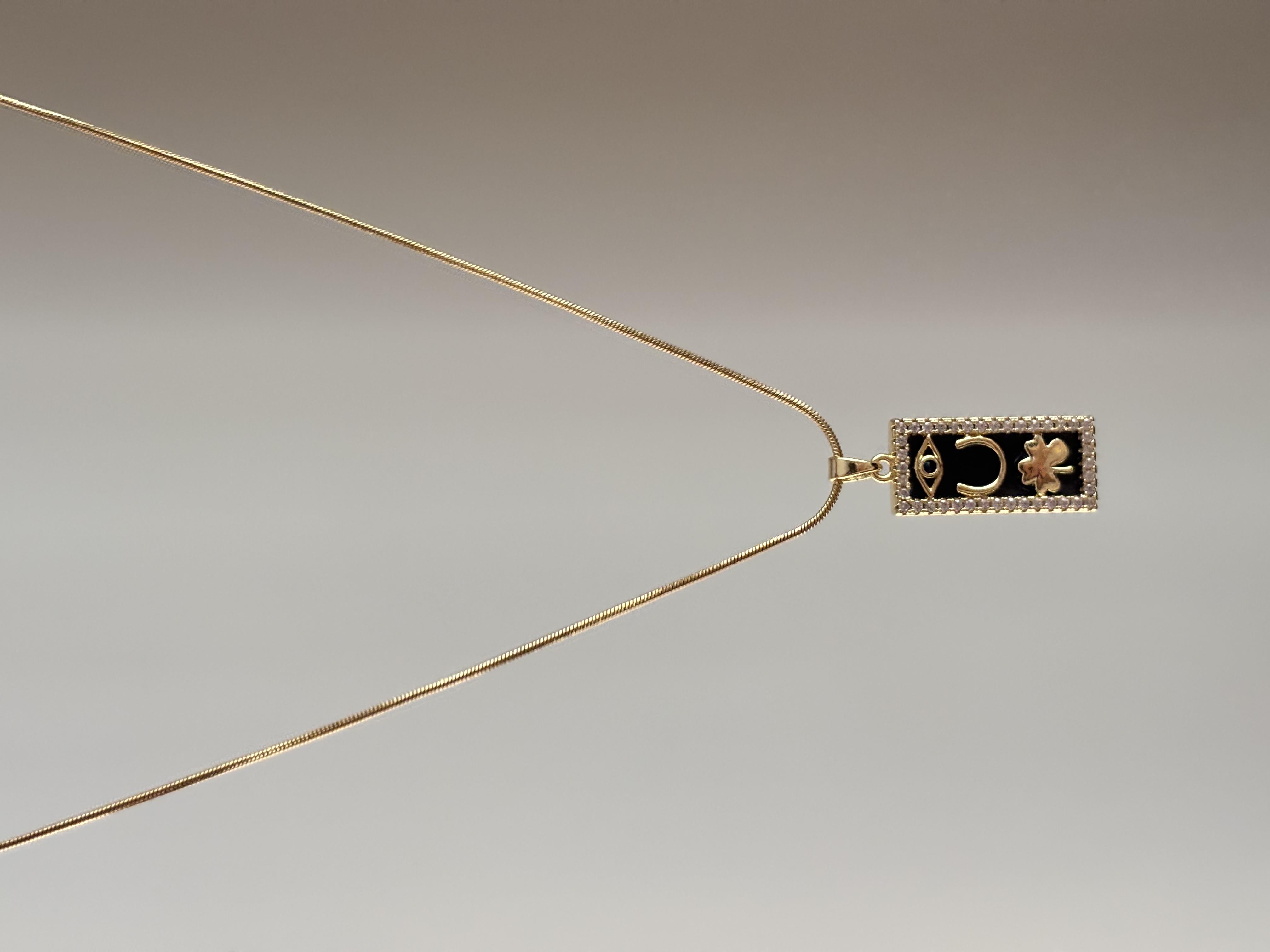 Siyah Şans Kolyesi Çelik(45cm)
