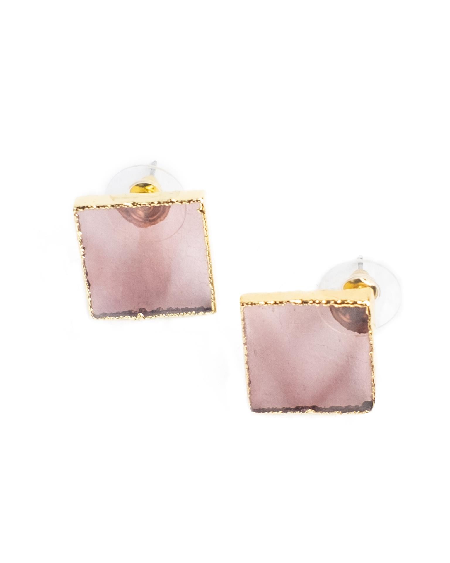 Nero Design Cam Kare Küpe - Pembe