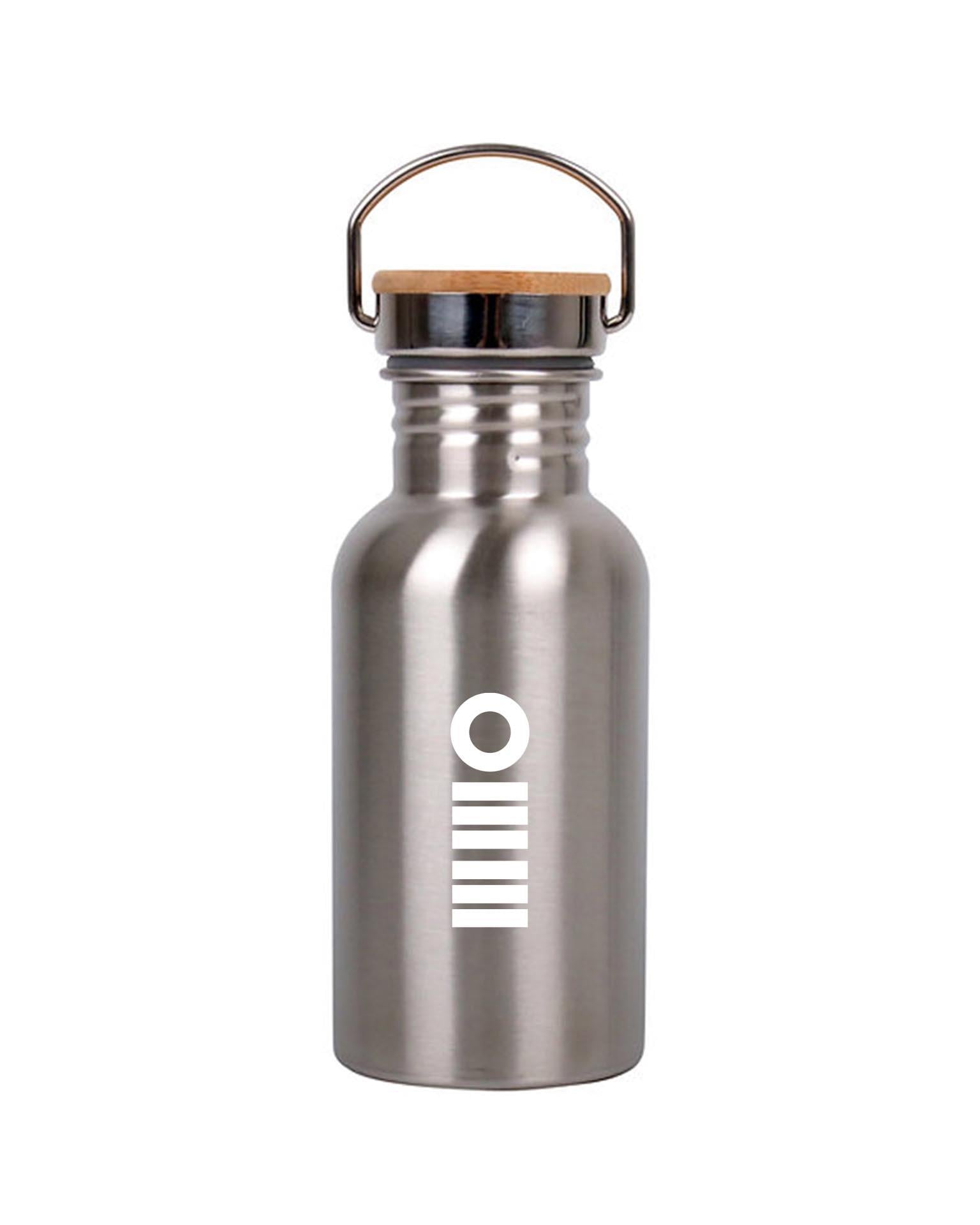 OMM Bambu Kapaklı Çelik Matara-Beyaz Logo