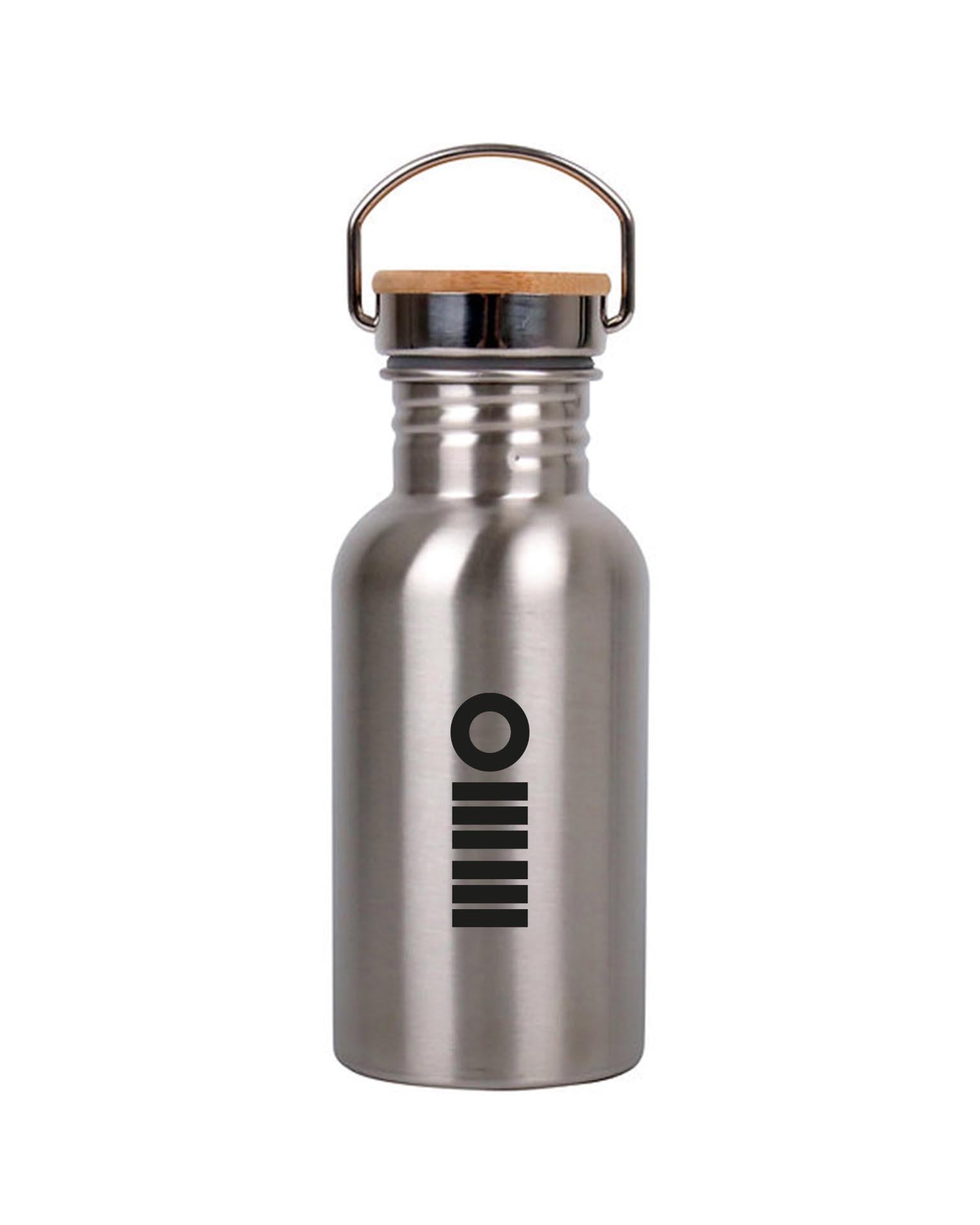 OMM Bambu Kapaklı Çelik Matara-Siyah Logo