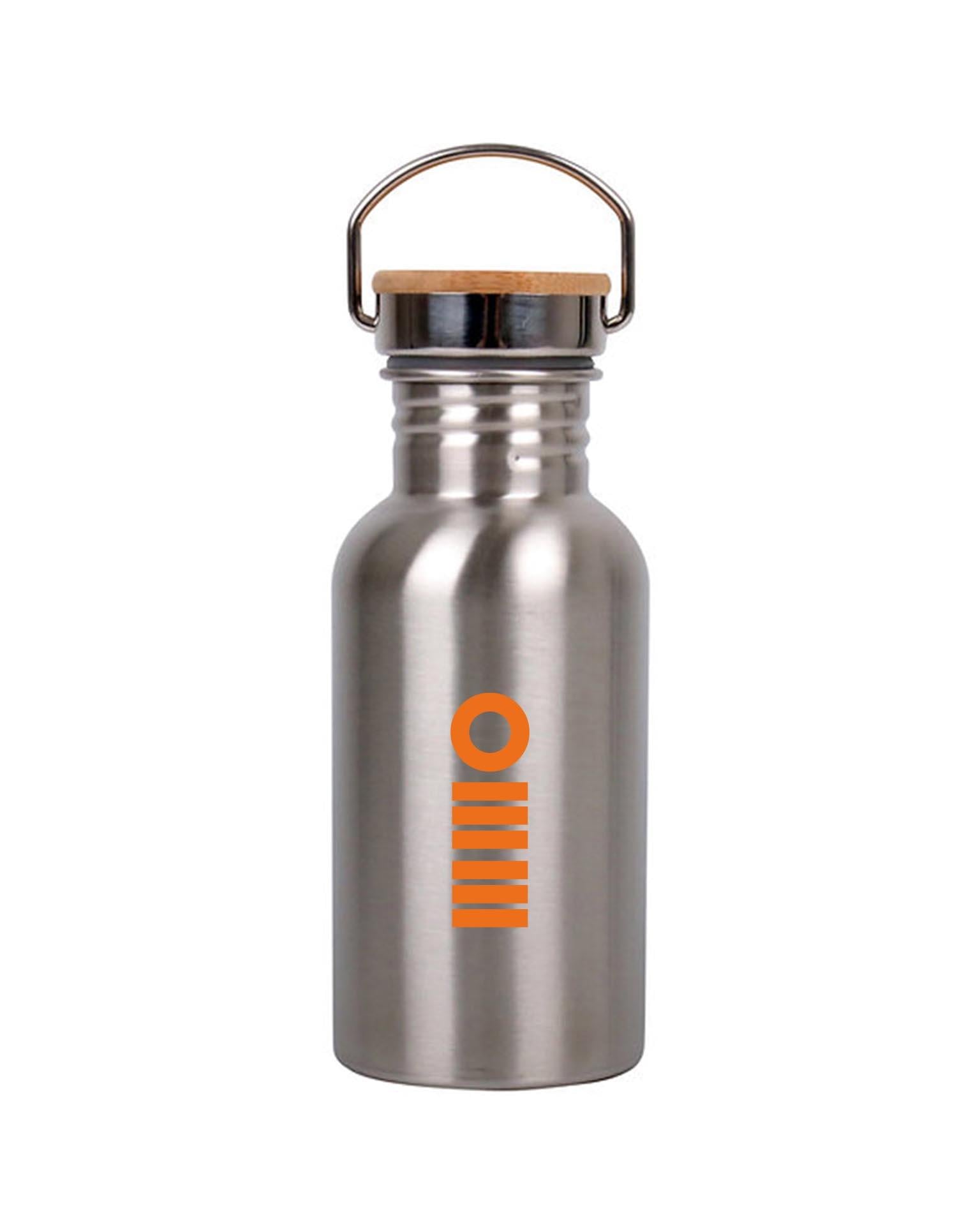 OMM Bambu Kapaklı Çelik Matara-Turuncu Logo