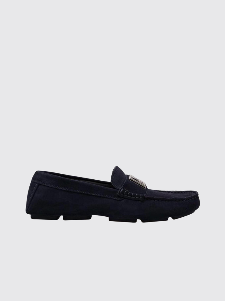 Blue Suede Moccasins With Metalic DG Logo