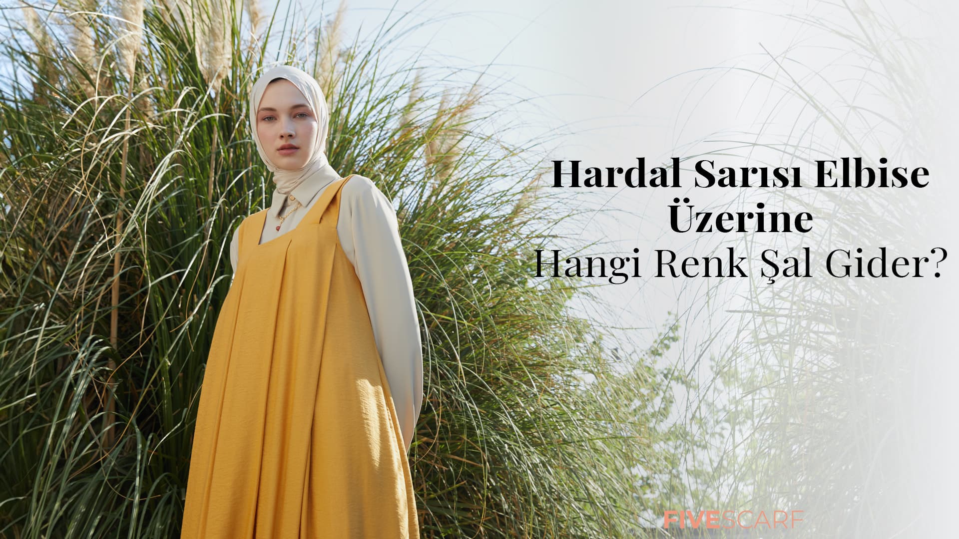 Hardal sarısı elbise üzerine şal renkleri