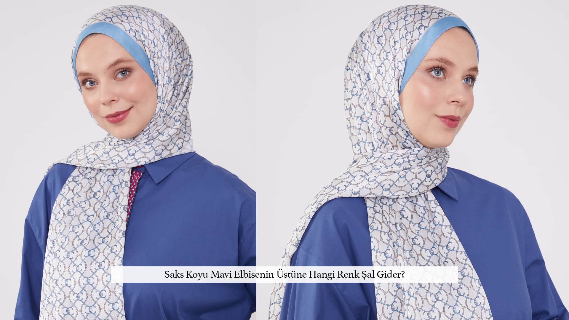 saks koyu mavi şal kombini